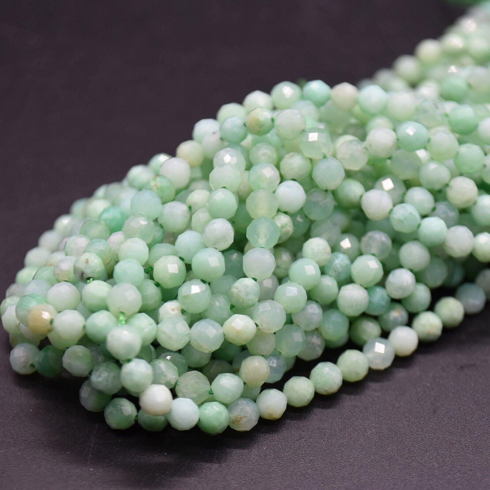 4mm Chrysoprase Gemstone Faceted Round Beads - 15" Strand | Semi-precious Gemstone Beads For Jewellery Making