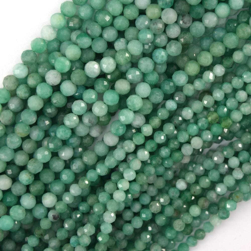 Aa Natural Faceted Australian Green Chrysoprase Round Beads 15.5" Strand 3mm 4mm