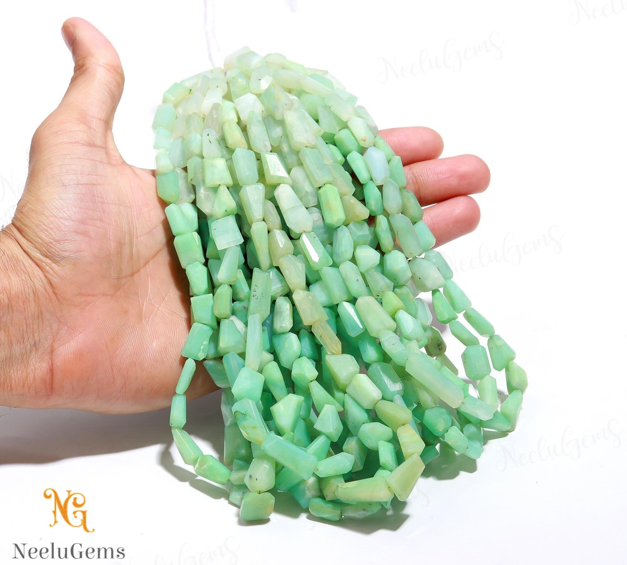 Aaa+ Green Chrysoprase Faceted Nugget Beads,natural Chrysoprase Briolette Nugget Beads,12" Tumble Gemstone Beads For Handmade Jewelry