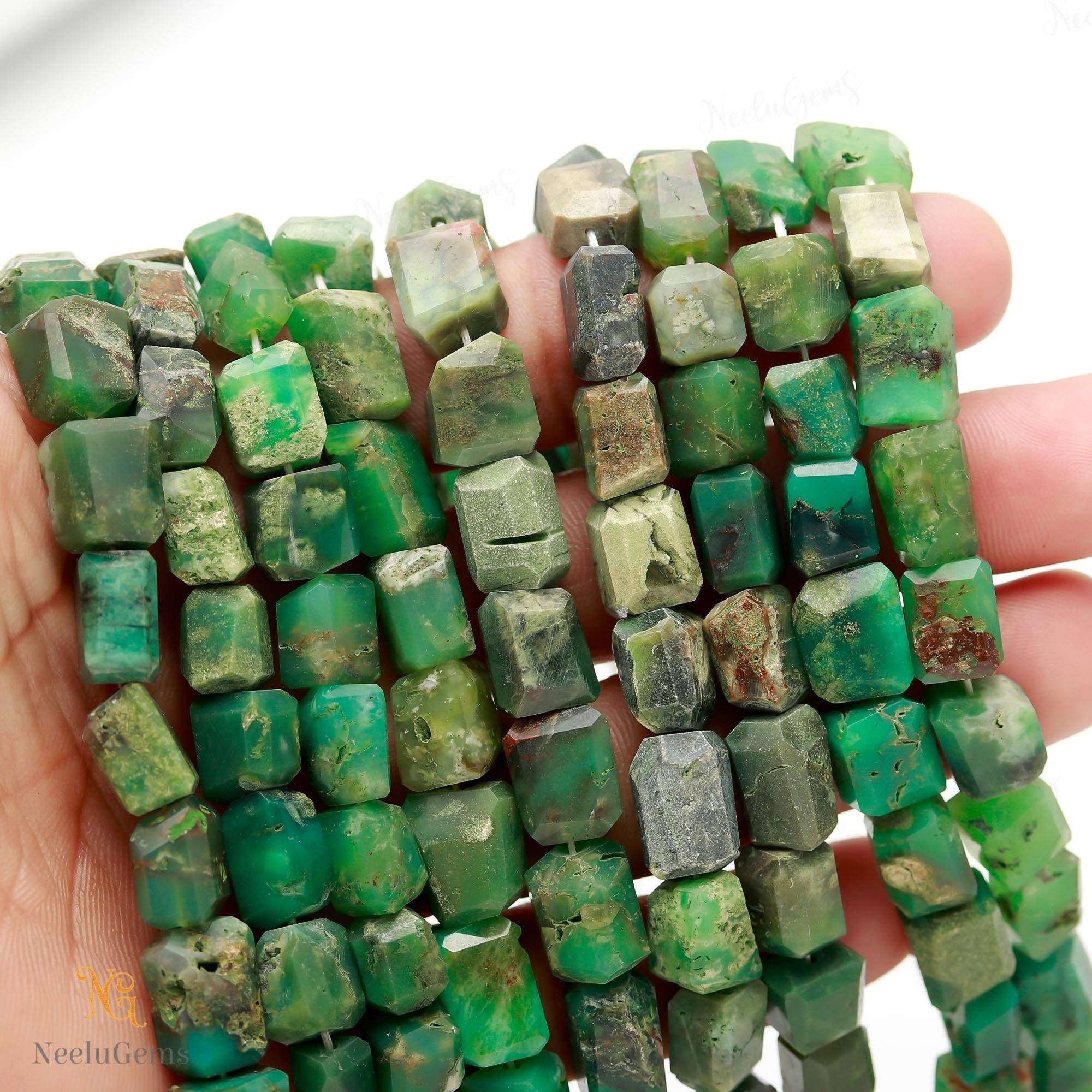 Aaa+ Green Chrysoprase Faceted Nugget Beads,natural Chrysoprase Briolette Nugget Beads,8" Tumble Gemstone Beads For Handmade Jewelry