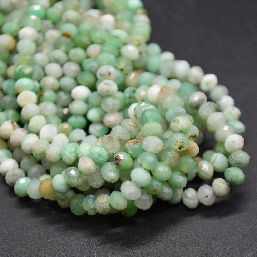 Australian Chrysoprase Gemstone Faceted Rondelle Spacer Beads - 4mm X 3mm - 15" Strand
