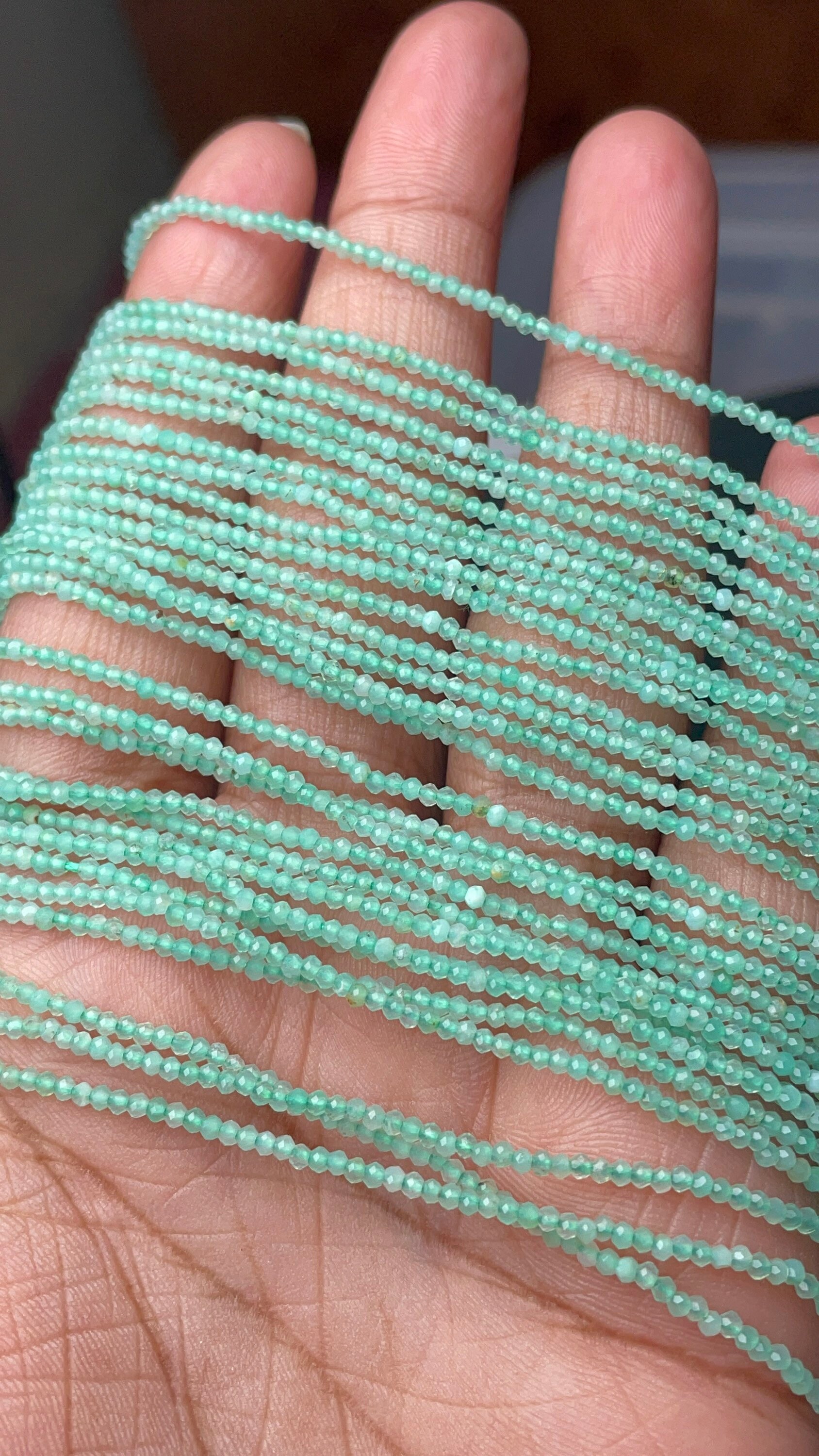 Beautiful- Natural Chrysoprase Micro Faceted Beads Size- 2 Mm Tiny Beads Length- 13.5 Inches Mala High Quality Beads For Sale