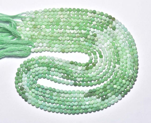 Beautiful Chrysoprase Faceted Round Beads - 12.5 Inches - Natural Micro Cut Australian Chrysoprase Round - Size Is 3 Mm #590 Beautiful Chrysoprase Faceted Round Beads - 12.5 Inches - Natural Micro Cut Australian Chrysoprase Round - Size Is 3 Mm #590