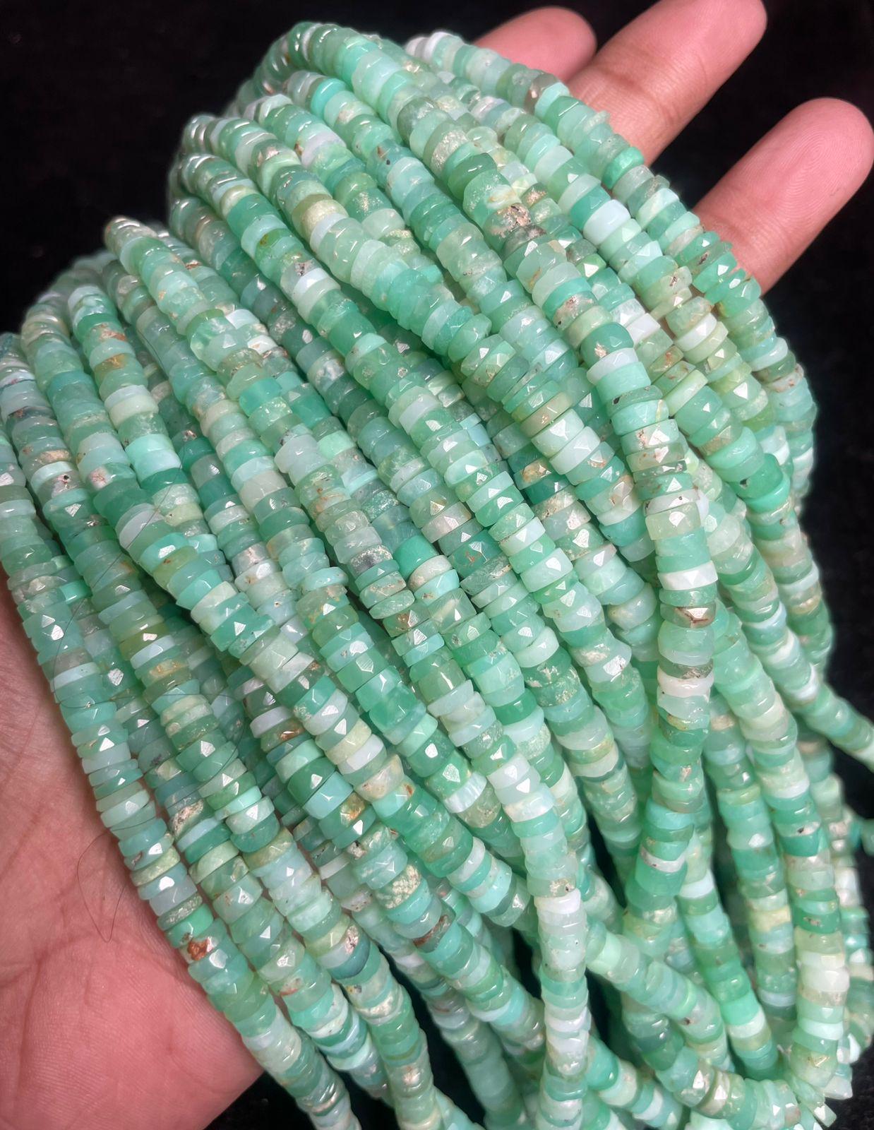 Fine Quality- Natural Chrysoprase Faceted Tyre Shape Gemstone Beads, 4-5 Mm Wholesale Beads, 16 Inch Strand For Making Jewelry