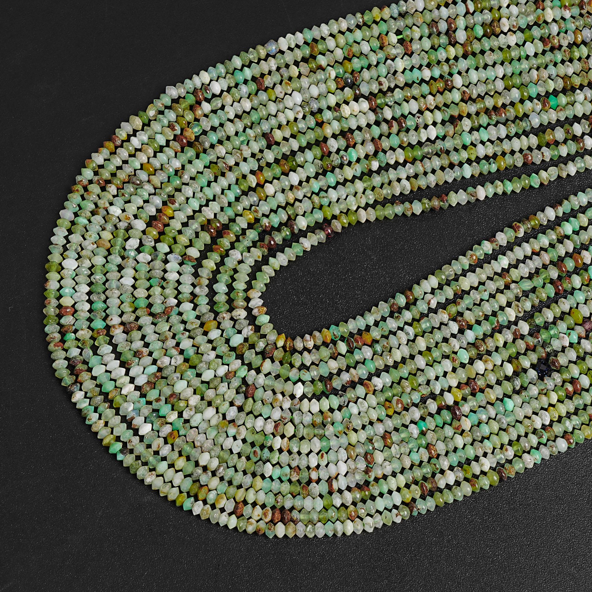 Genuine Natural Green Brown Chrysoprase Loose Beads Grade Aa Faceted Saucer Round Shape 3x2mm
