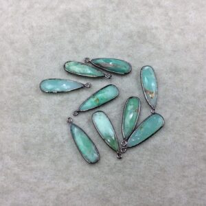 Gunmetal Plated Faceted Natural Chrysoprase Long Teardrop Shaped Bezel Pendant- Measuring 10mm x 25mm - Sold Individually, Chosen Randomly