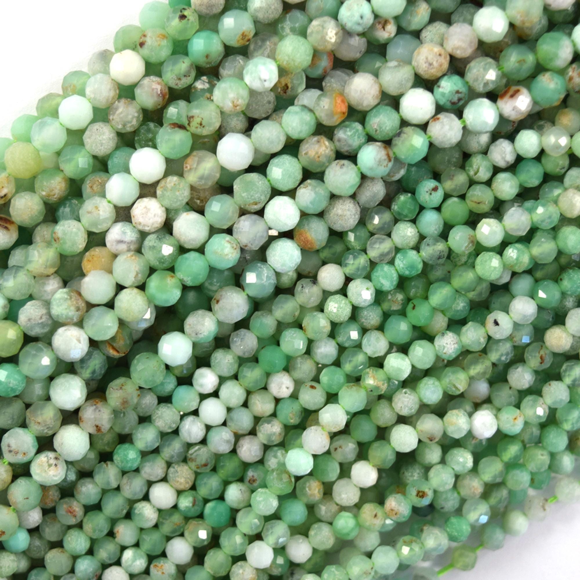 Natural Faceted Australian Green Chrysoprase Round Beads 15.5" Strand 3mm 4mm Natural Faceted Australian Green Chrysoprase Round Beads 15.5" Strand 3mm 4mm