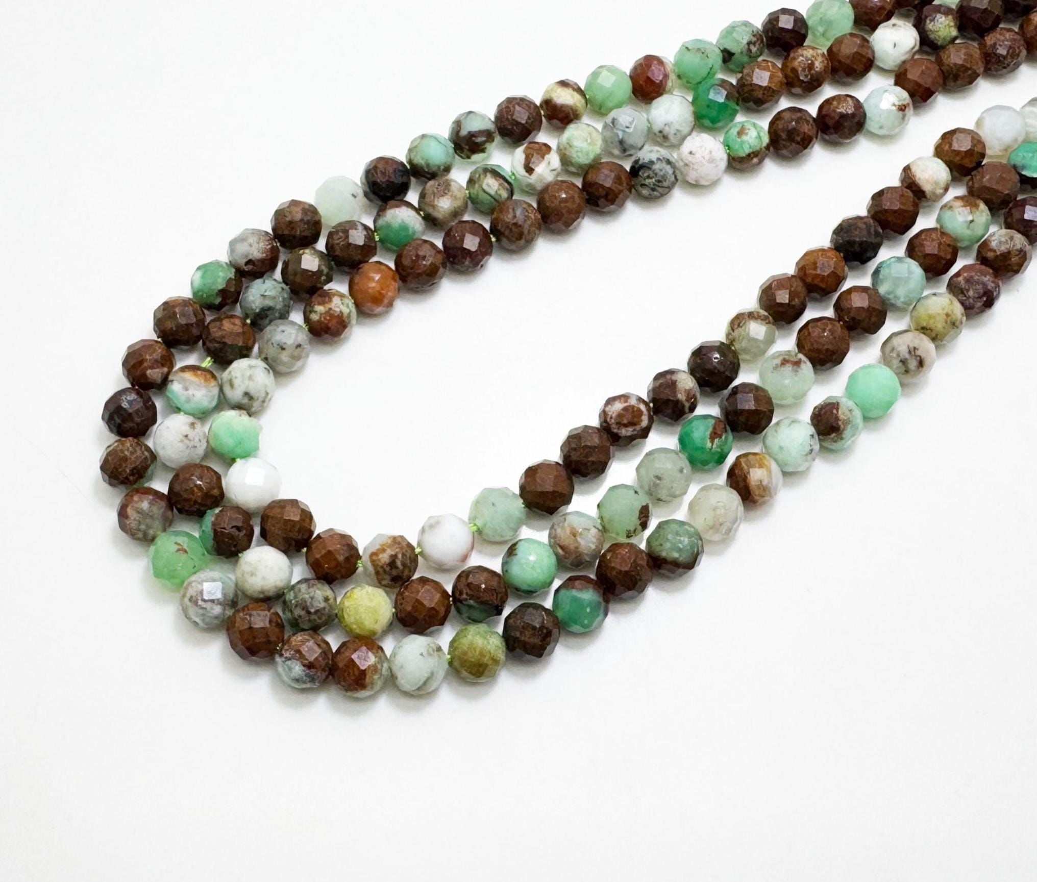 Natural Faceted Chrysoprase Beads: Green Gemstone, 7mm Full Strand - Rnf114c