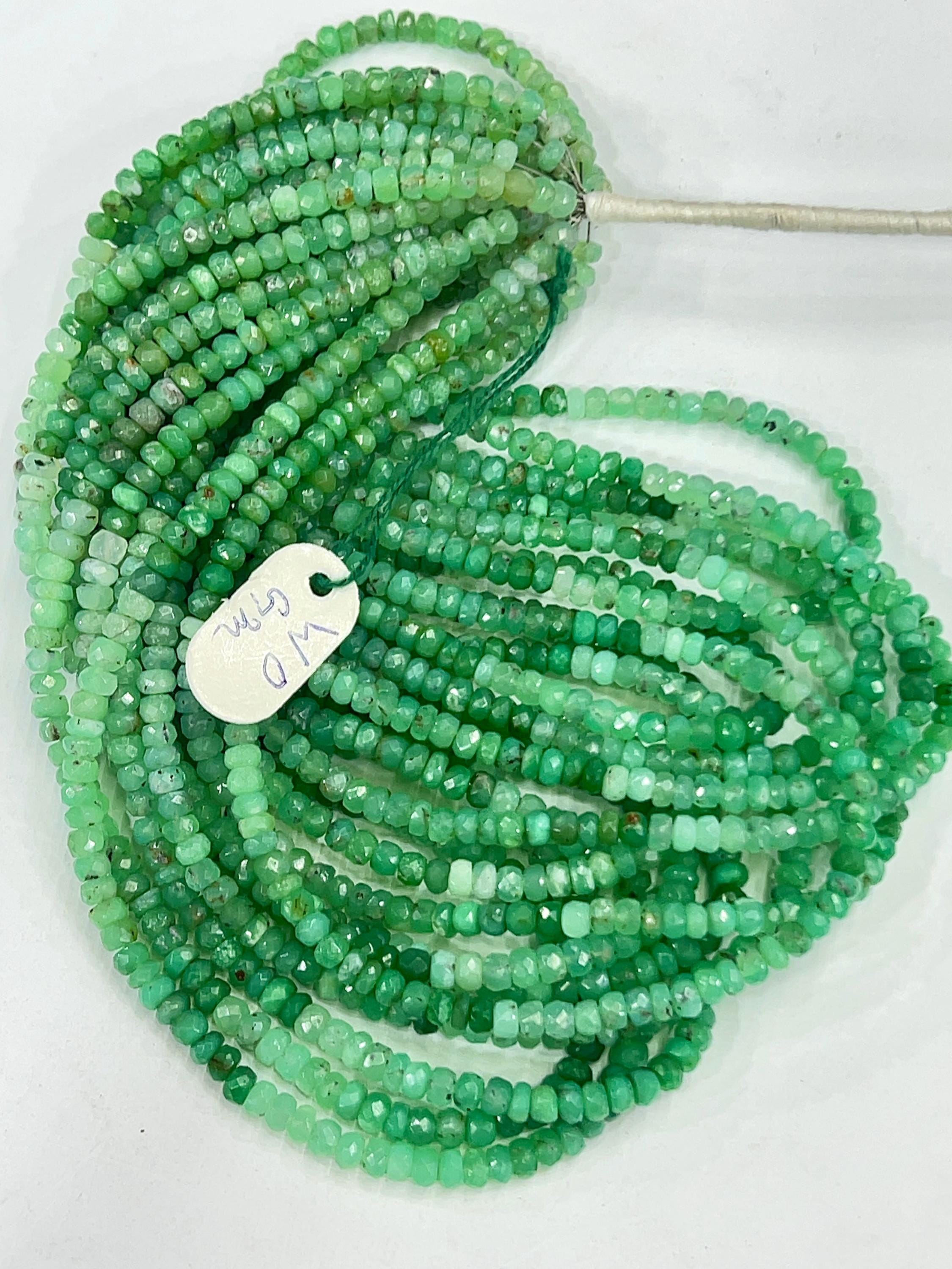 Natural Green Chrysoprase Gemstone Beads, Faceted Rondelle Beads, Jewelry Making Supply
