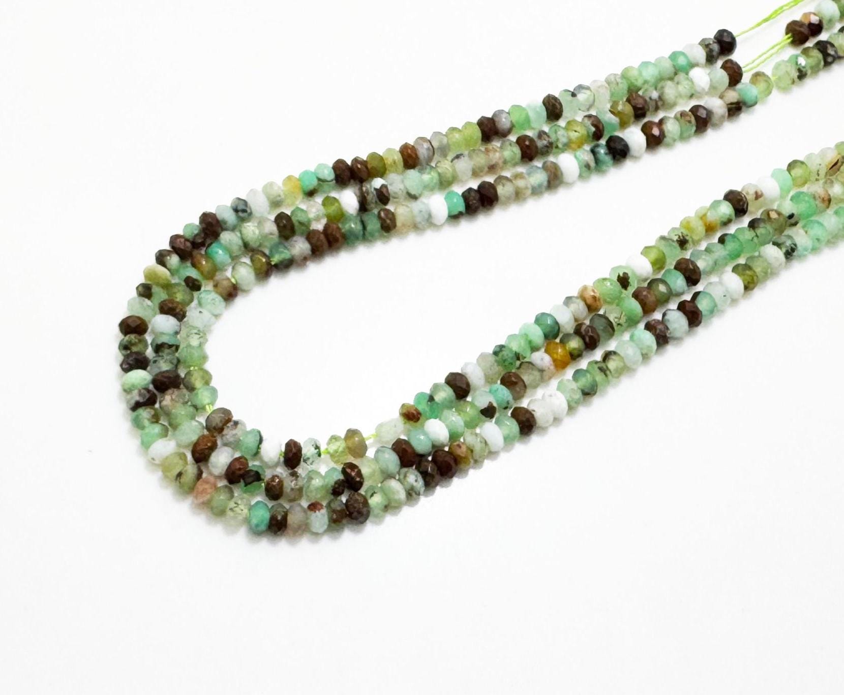 Chrysoprase Faceted Rondelle Beads 2x4mm | Natural Green Chrysoprase | 15” Strand | Jewelry Making Beads | Genuine Gemstone- Rdf70c