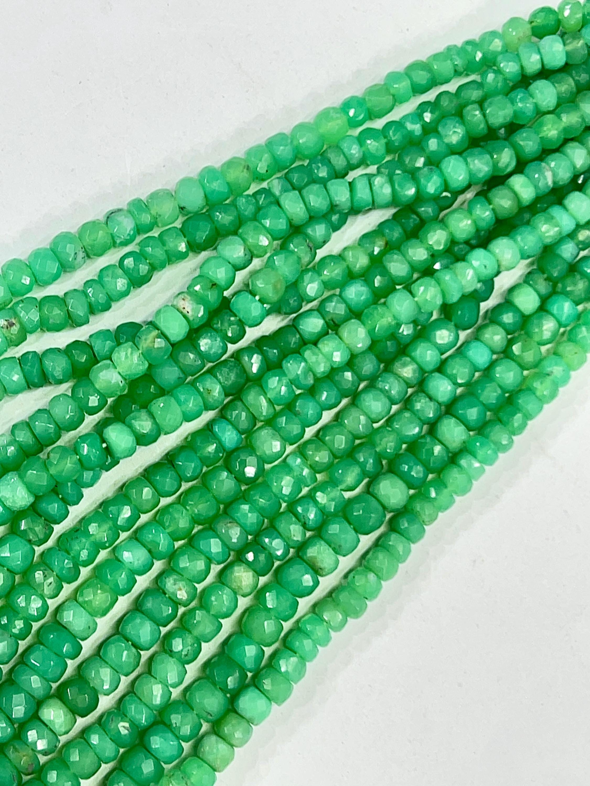 Chrysoprase Faceted Rondelle Gemstone Beads, Shaded Green (17 Inches)