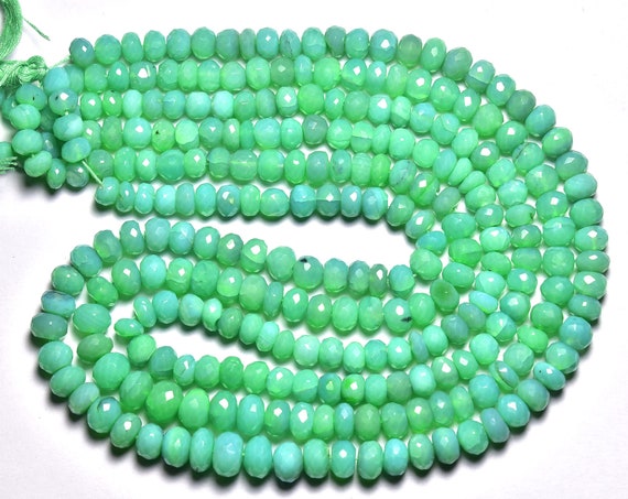 Super Quality Chalcedony Rondelle Beads - Beautiful Natural Chrysoprase Color Chalcedony Faceted Rondelles - Size Is 6 - 8mm #142