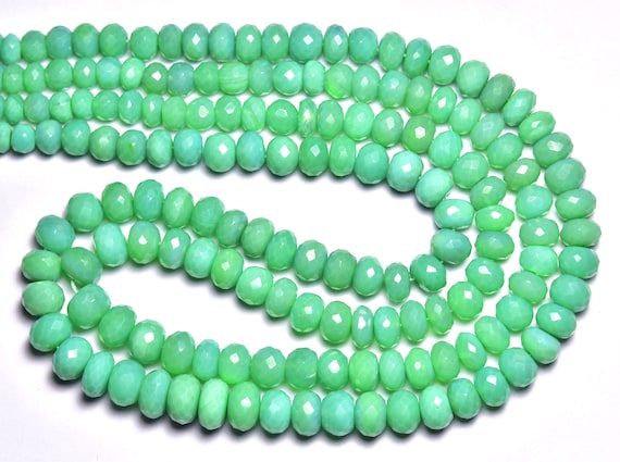 Super Quality Chrysoprase Rondelle Beads - 7 Inches - Natural Chrysoprase Color Chalcedony Faceted Rondelle - Size Is 6-8mm #226
