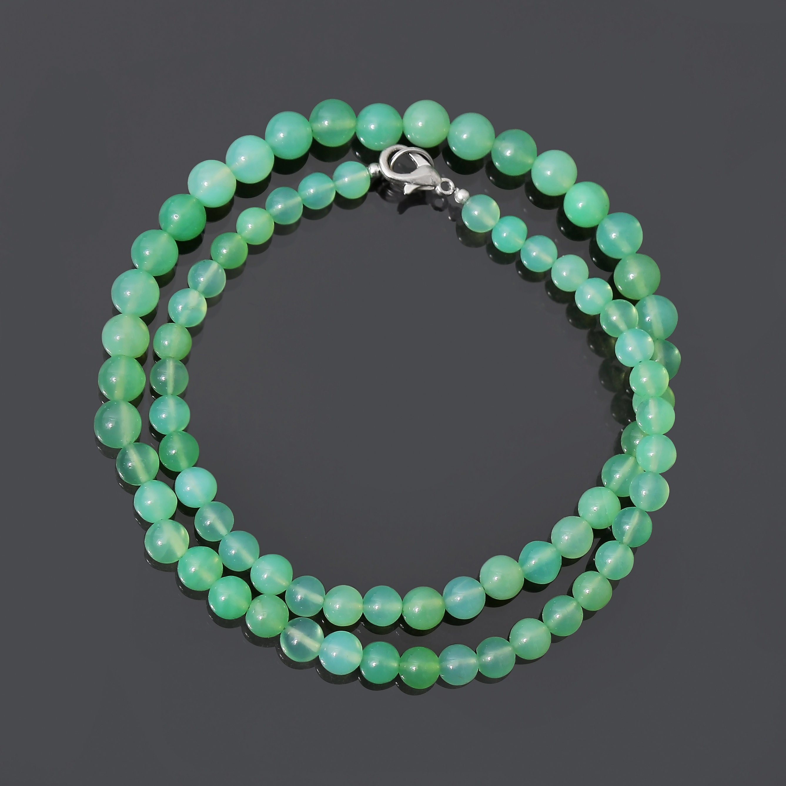 Apple Green Chrysoprase Gemstone Beaded Necklace, 5.5mm Smooth Round Beads Necklace, Handmade Necklace, Chrysoprase Sterling Silver Necklace