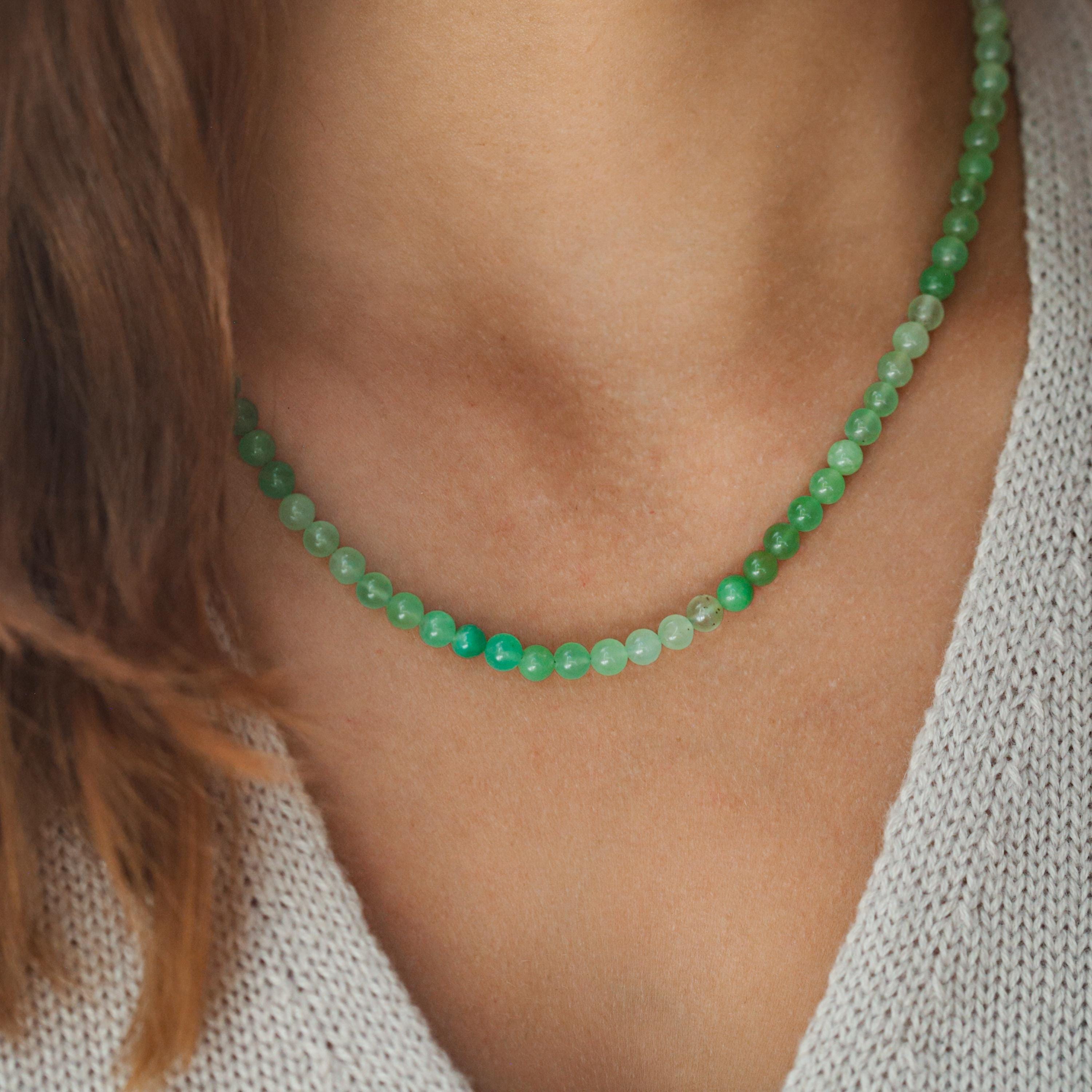 Australian Chrysoprase Beaded Necklace | Happy Chrysoprase Jewelry [encm2008] | Green Gemstone Beaded Necklace | Aaa Chrysoprase Necklace