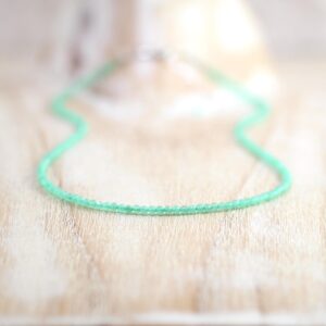 Chrysoprase Beaded Necklace In Sterling Silver, Gold Or Rose Gold Filled, Dainty Green Gemstone Choker, Long Layering Necklace