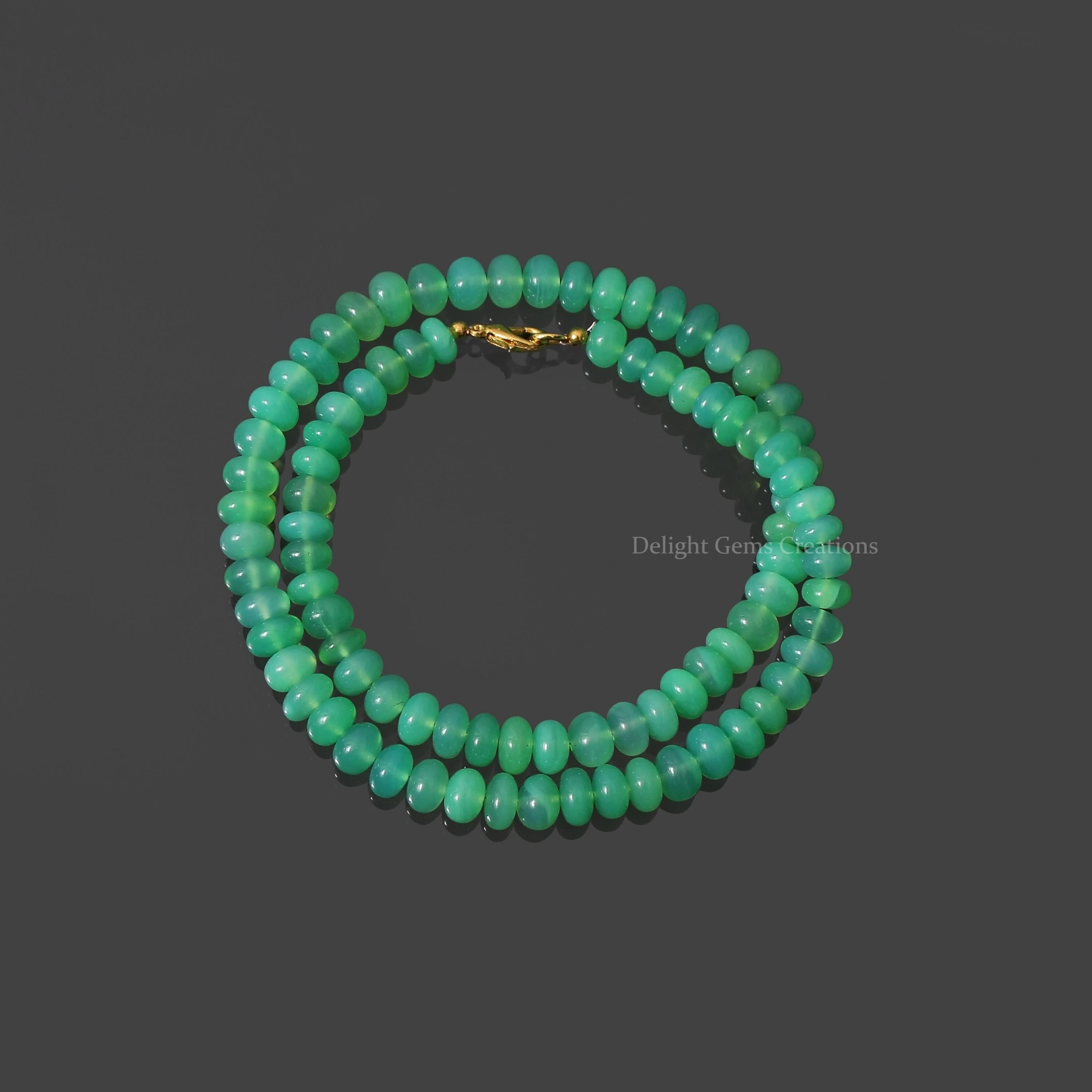 Chrysoprase Beaded Necklace, Smooth Rondelle Gemstone, 18 Inch
