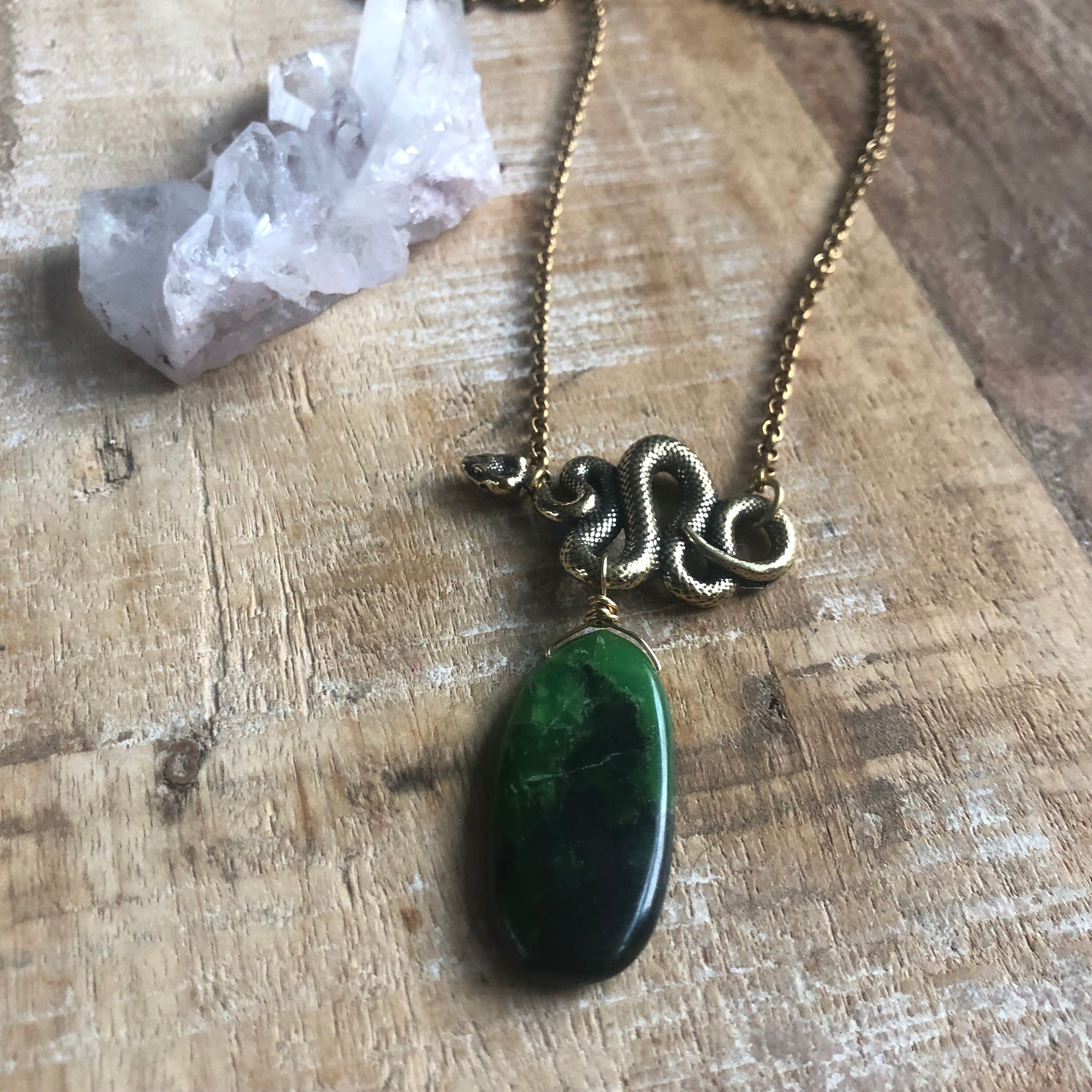 Brass Snake Necklace With African Chrysoprase