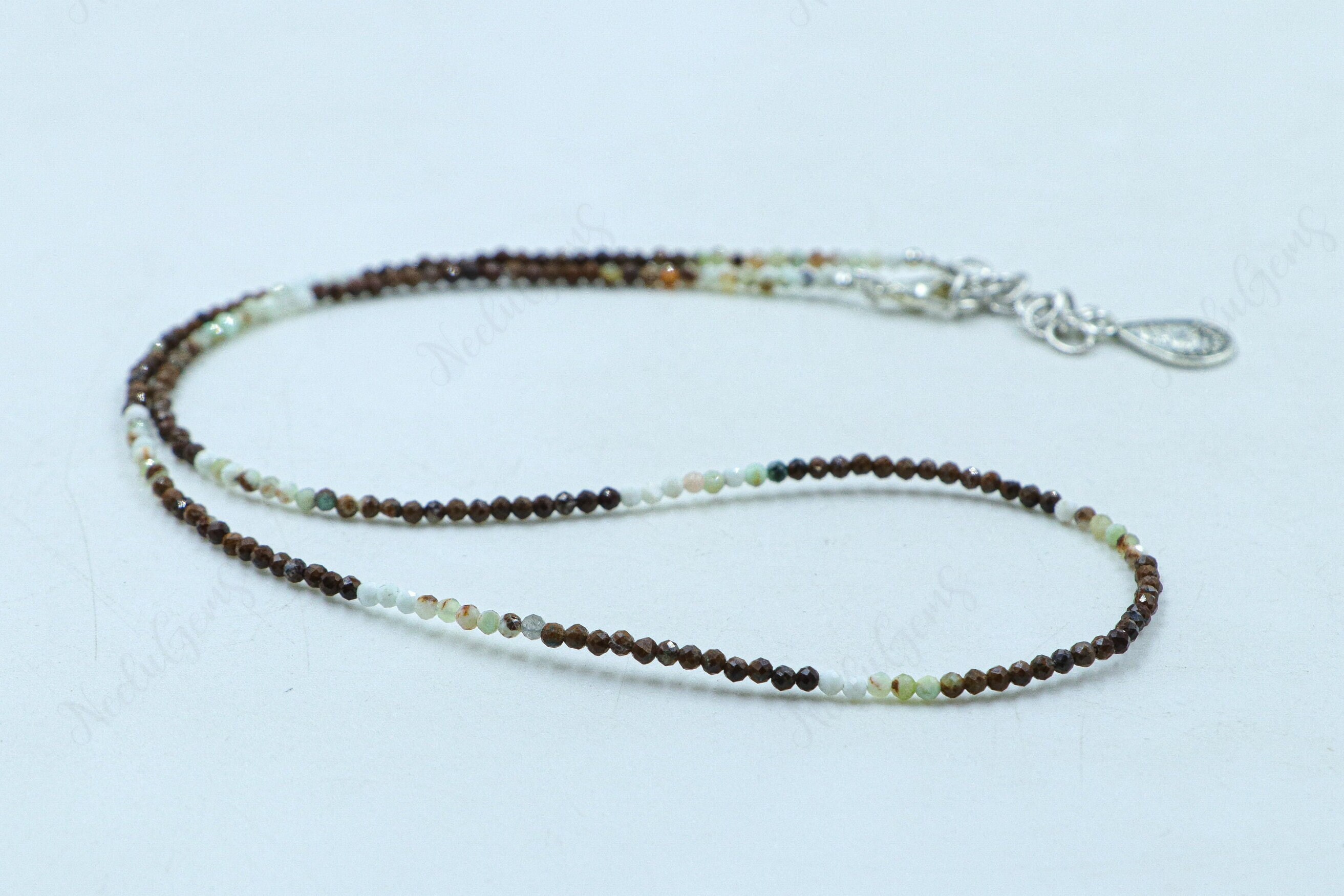 Chrysoprase Copper Necklace, Dainty 2mm Faceted Green Gemstone Choker, Minimalist Healing Crystal Jewelry, Tiny Bead Necklace, Gift For Her