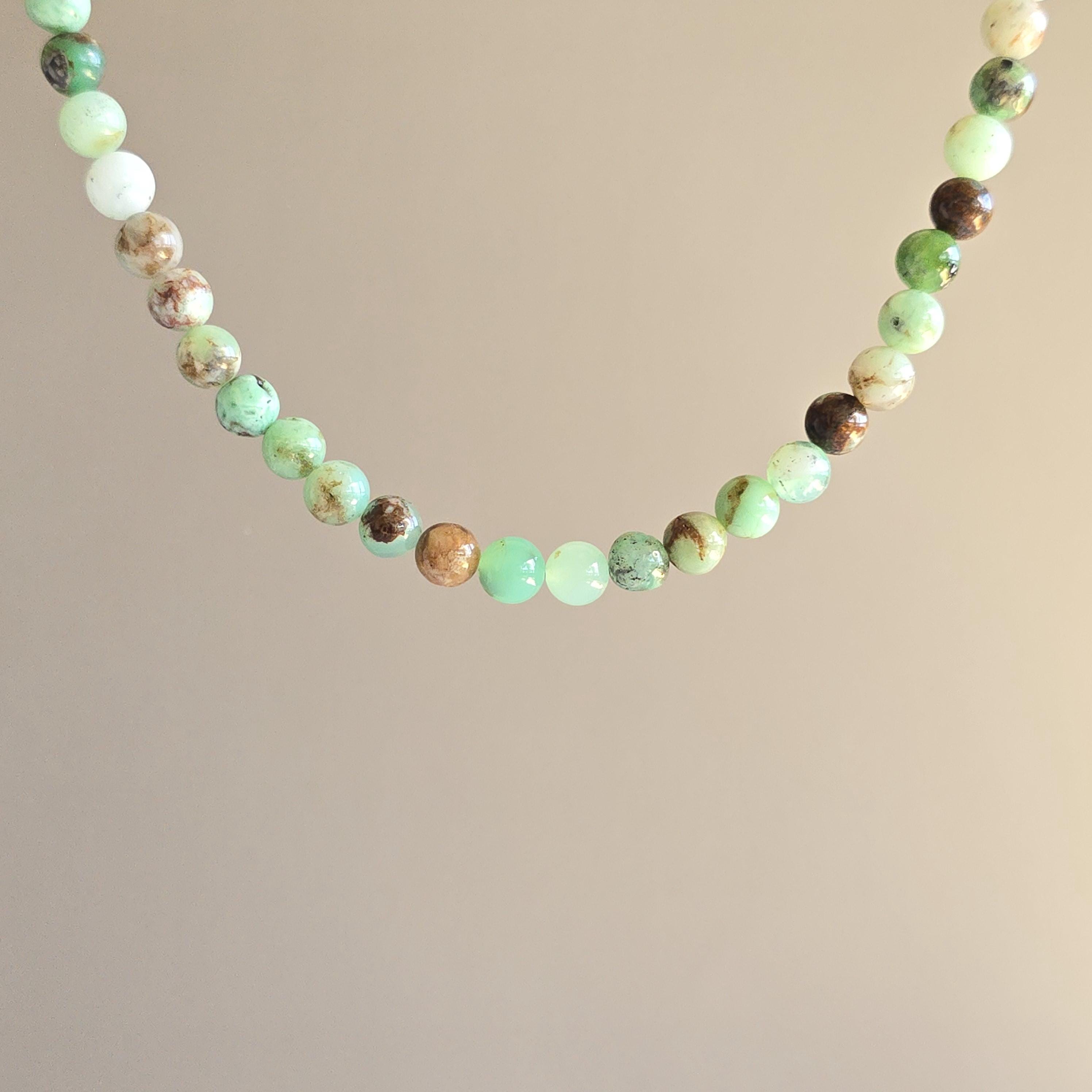 Chrysoprase Crystal Choker Necklace: 16 Inch Handmade Gemstone Beaded Necklace