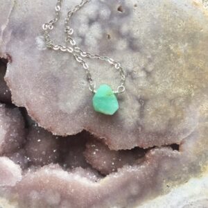 Dainty Raw Chrysoprase Necklace: Sterling Silver, Mint Green Stone