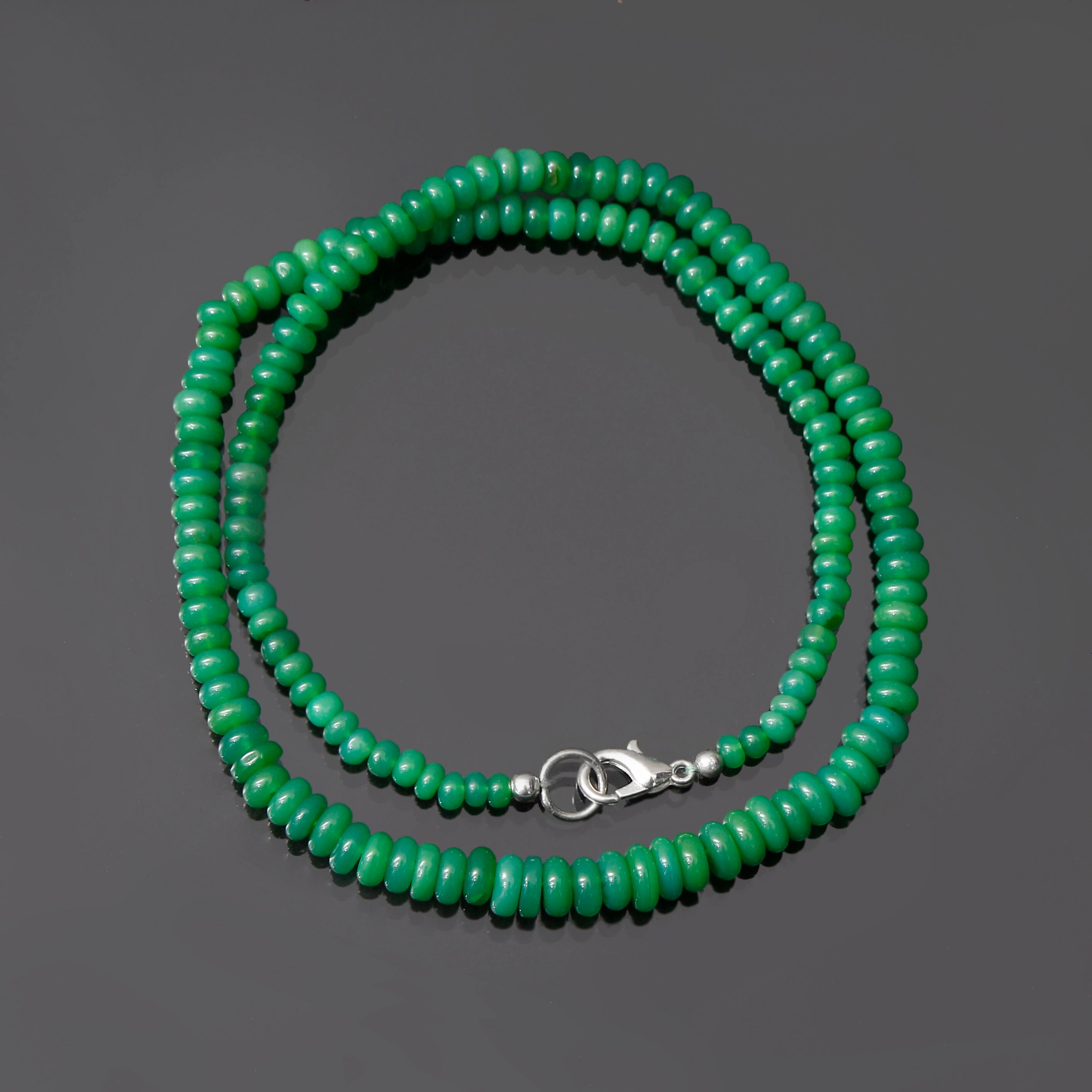 Chrysoprase Gemstone Beaded Necklace, Handmade Green Rondelle Beads Chrysoprase Gemstone Beaded Necklace, Handmade Green Rondelle Beads