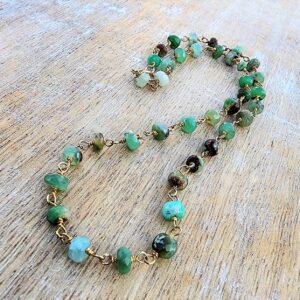 Chrysoprase Gemstone Choker Necklace Gold, 16 Inch Necklace, 18 Inch Necklace, Layering Necklaces, Pretty Green Brown Gemstone Necklaces