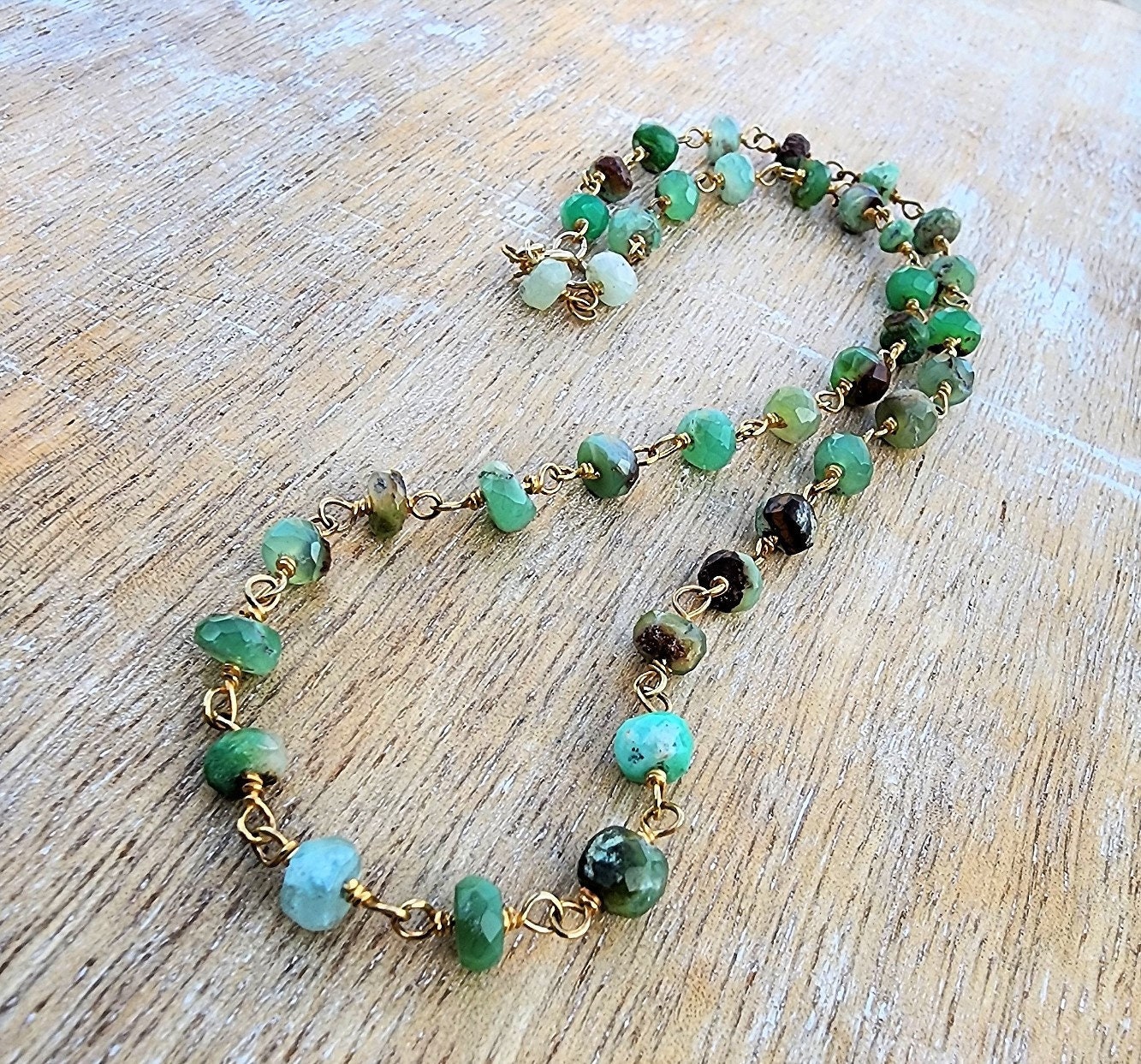 Chrysoprase Gemstone Choker Necklace Gold, 16 Inch Necklace, 18 Inch Necklace, Layering Necklaces, Pretty Green Brown Gemstone Necklaces
