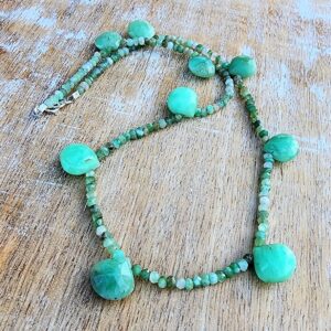 Chrysoprase Gemstone Choker Necklace Sterling Silver, 16 Inch Necklace, Light Green Teardrop Gemstone Layering Necklace, Everyday Necklace