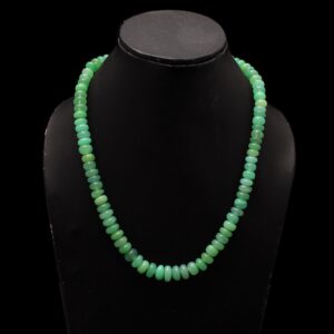 Chrysoprase Gemstone Necklace, Sterling Silver Rondelle Beads, 18 Inch