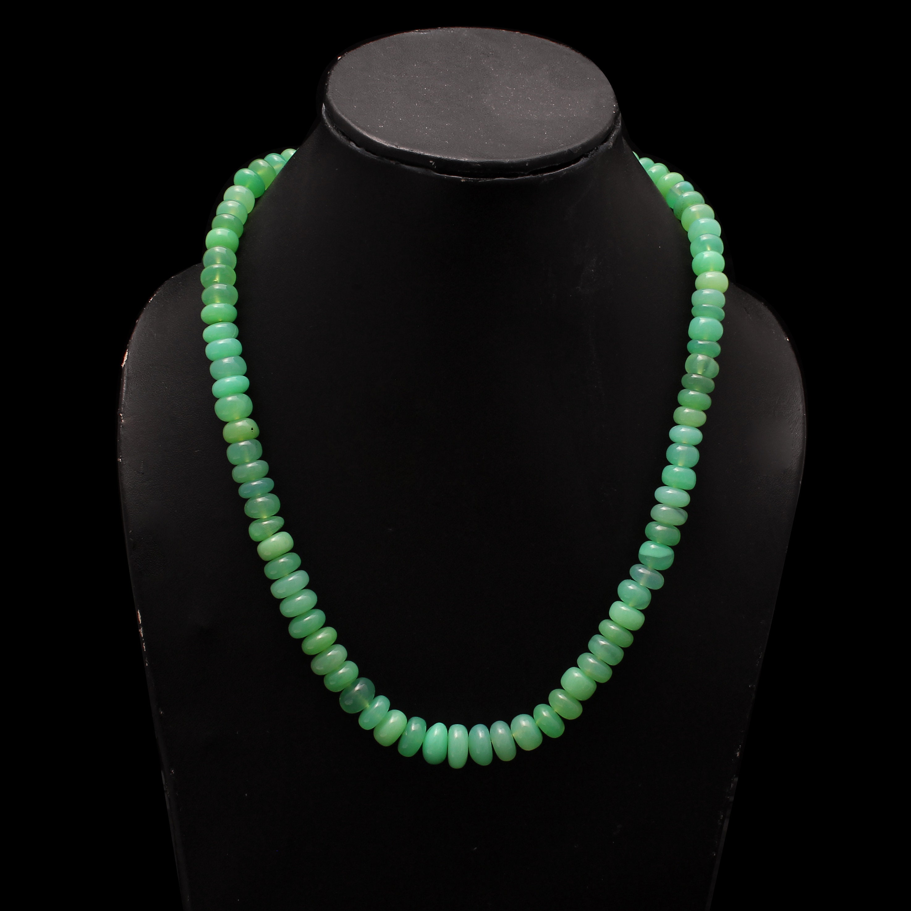 Chrysoprase Gemstone Necklace, Sterling Silver Rondelle Beads, 18 Inch