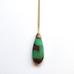 Chrysoprase Necklace with Gold Filled Chain Handmade in Seattle, Green and Brown Natural Gem Statement Necklace Handmade Gift for Her