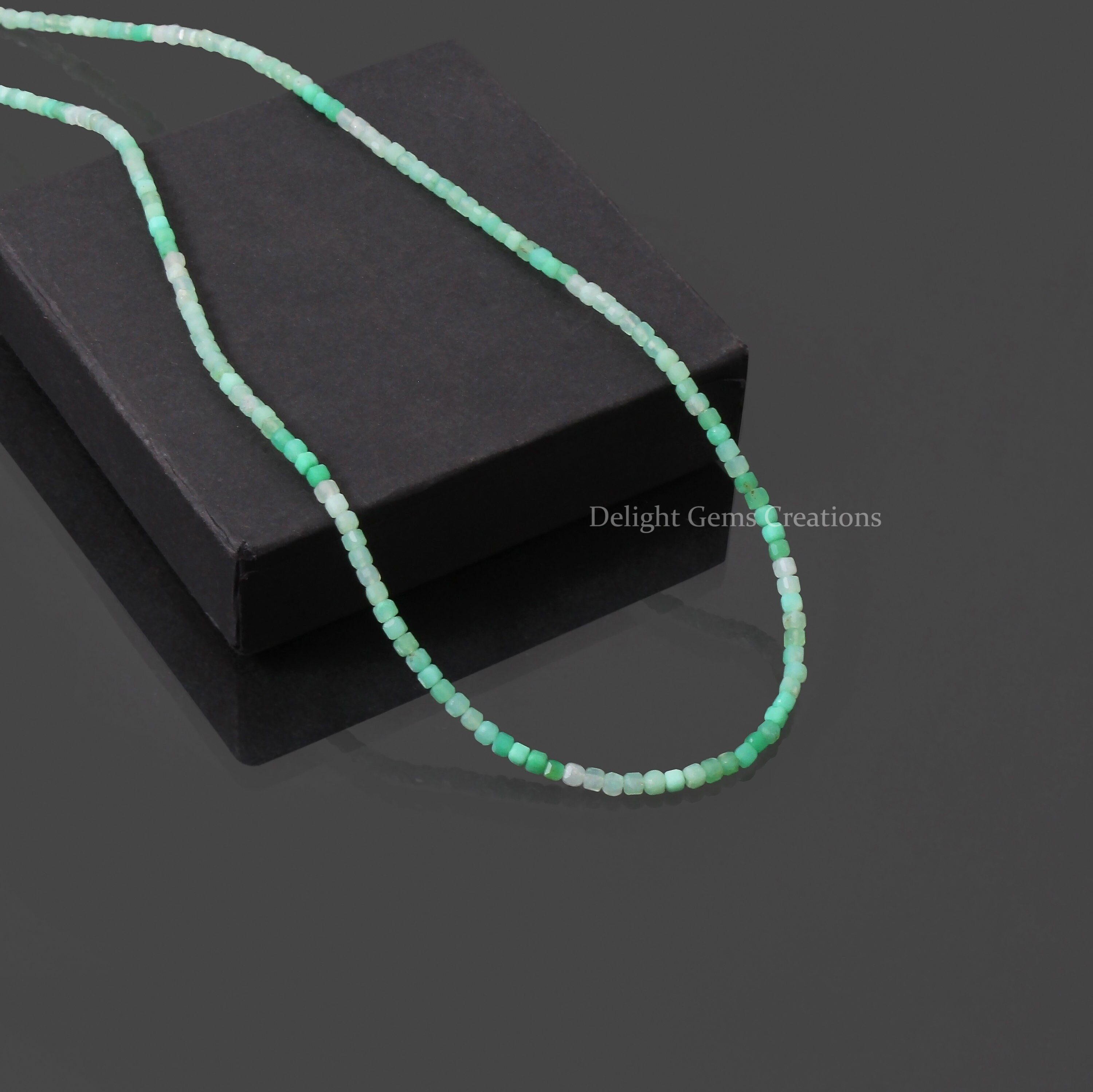 Green Chrysoprase Faceted Beads Necklace, 3mm Charysoprase Cube Beads Necklace, 925 Sterling Silver Clasp, Women's Jewelry, Gift For Her Green Chrysoprase Faceted Beads Necklace, 3mm Charysoprase Cube Beads Necklace, 925 Sterling Silver Clasp, Women's Jewelry, Gift For Her