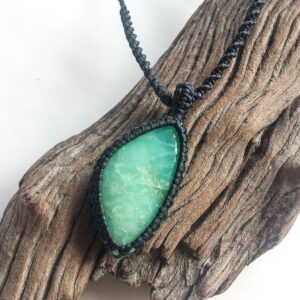 Chrysoprase Necklace, Green Chrysoprase Stone Macrame Necklace, Asymmetrical Drop Shape, Natural Stone, Adjustable Macrame Necklace, Unisex