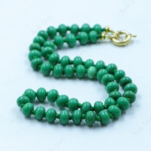 Hand Knotted Chrysoprase Necklace, 9mm Large Rondelle Gemstone Choker, 18" Apple Green Quartz Jewelry, Silk Knotted Luxe Statement Gift