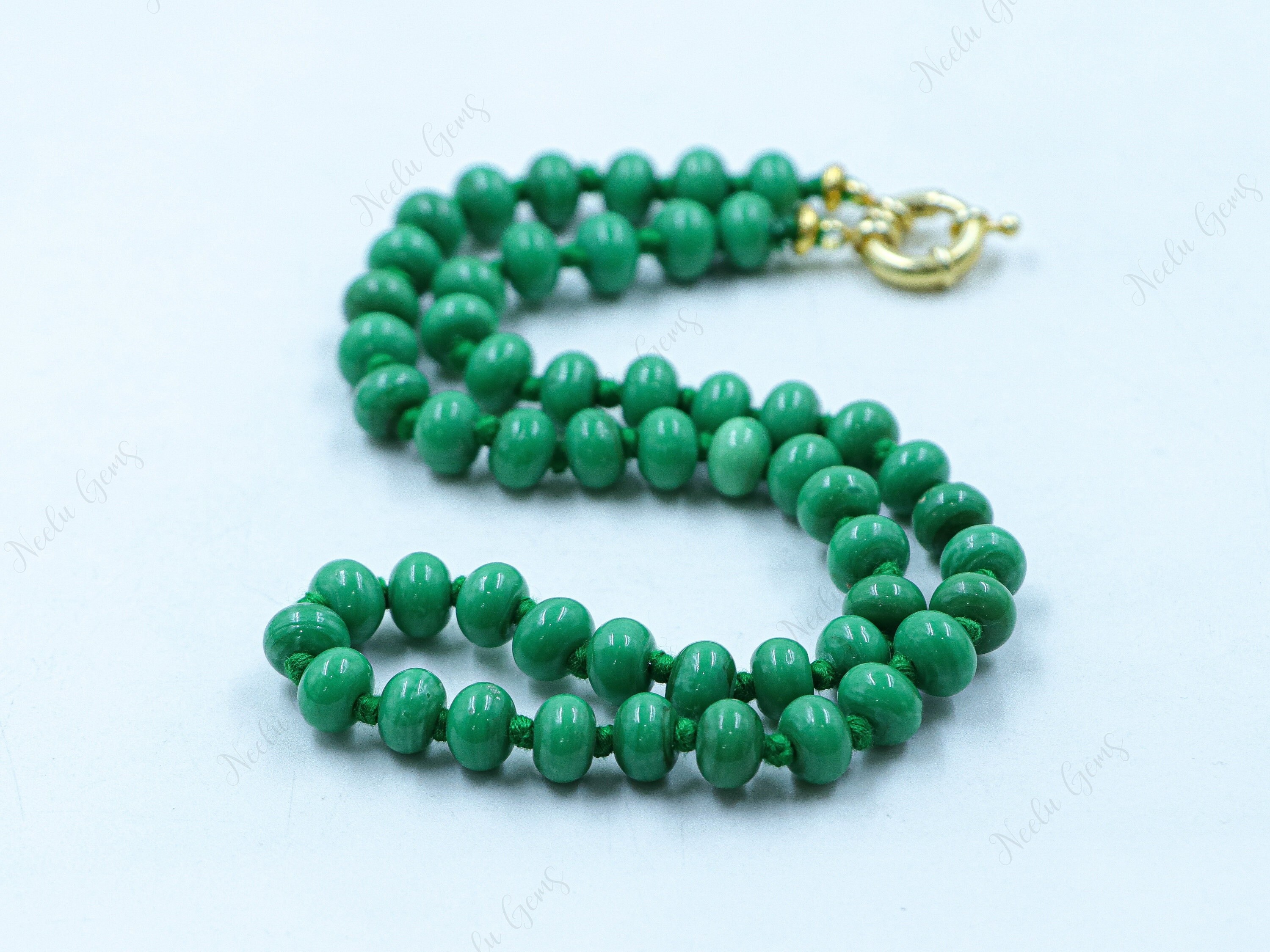 Hand Knotted Chrysoprase Necklace, 9mm Large Rondelle Gemstone Choker, 18" Apple Green Quartz Jewelry, Silk Knotted Luxe Statement Gift