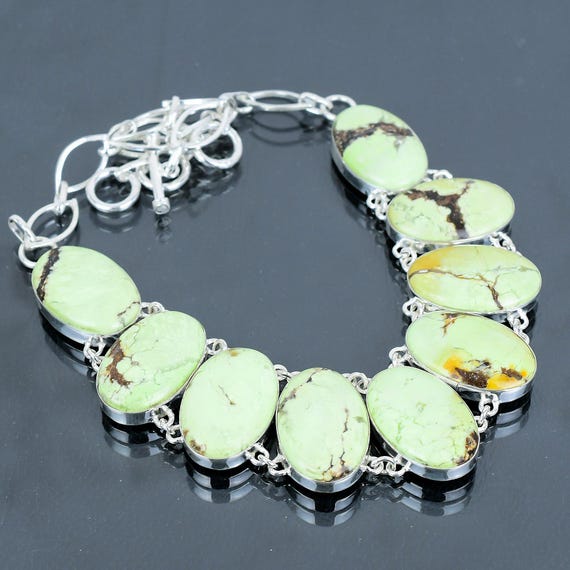 Handmade Lemon Chrysoprase Necklace: 925 Sterling Silver Adjustable Chain