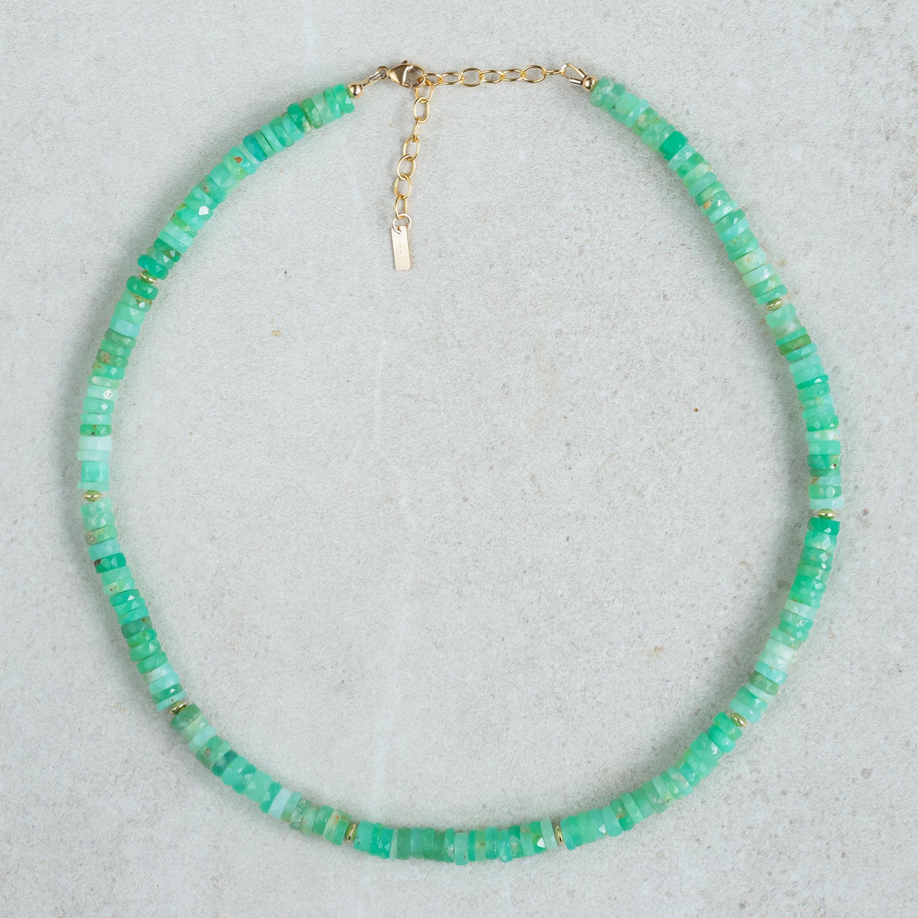 Heishi Chrysoprase Beaded Necklace | Happy Chrysoprase Jewelry | [encp1730] Green Gemstone Beaded Necklace | Aaa Chrysoprase Necklace