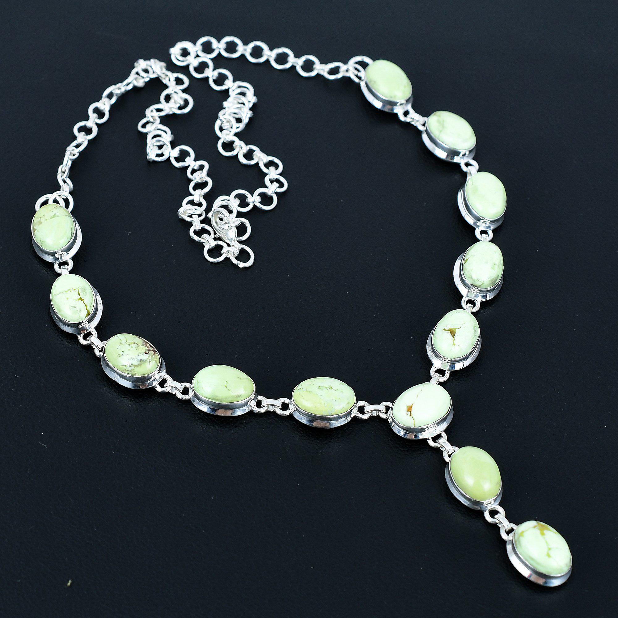 Lemon Chrysoprase Necklace: Handmade 925 Sterling Silver Adjustable Chain Lemon Chrysoprase Necklace: Handmade 925 Sterling Silver Adjustable Chain