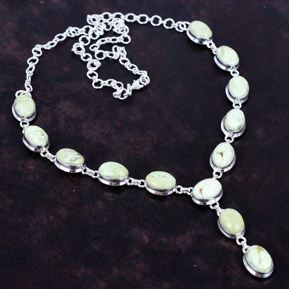 Lemon Chrysoprase Necklace: Handmade 925 Sterling Silver, Adjustable Chain