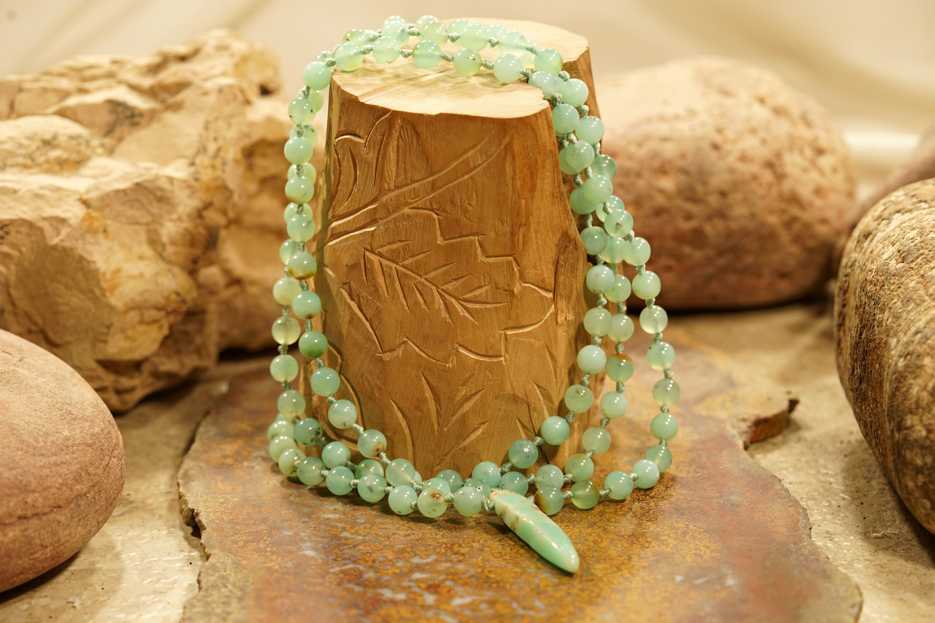 Chrysoprase Mala Necklace • Heart Healing Jewelry • Spiritual Harmony Necklace • 108+1 • High-quality Gemstone Mala • Courage • 7mm • Ao4149