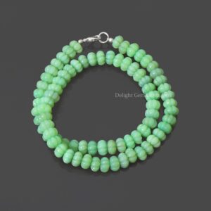 Muskmelon Shape Chrysoprase Beads Necklace, 8.5-9mm Green Chrysoprase Gemstone Beaded Jewelry With 925 Sterling Silver Clasp, Gift For Her