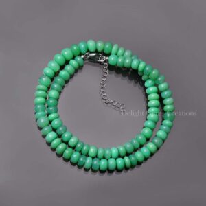 Natural Aaa Green Chrysoprase Beaded Necklace- 7mm-8mm Smooth Rondelle Green Gemstone Jewelry-925 Lobster Clasp-best Gifts For Him/her