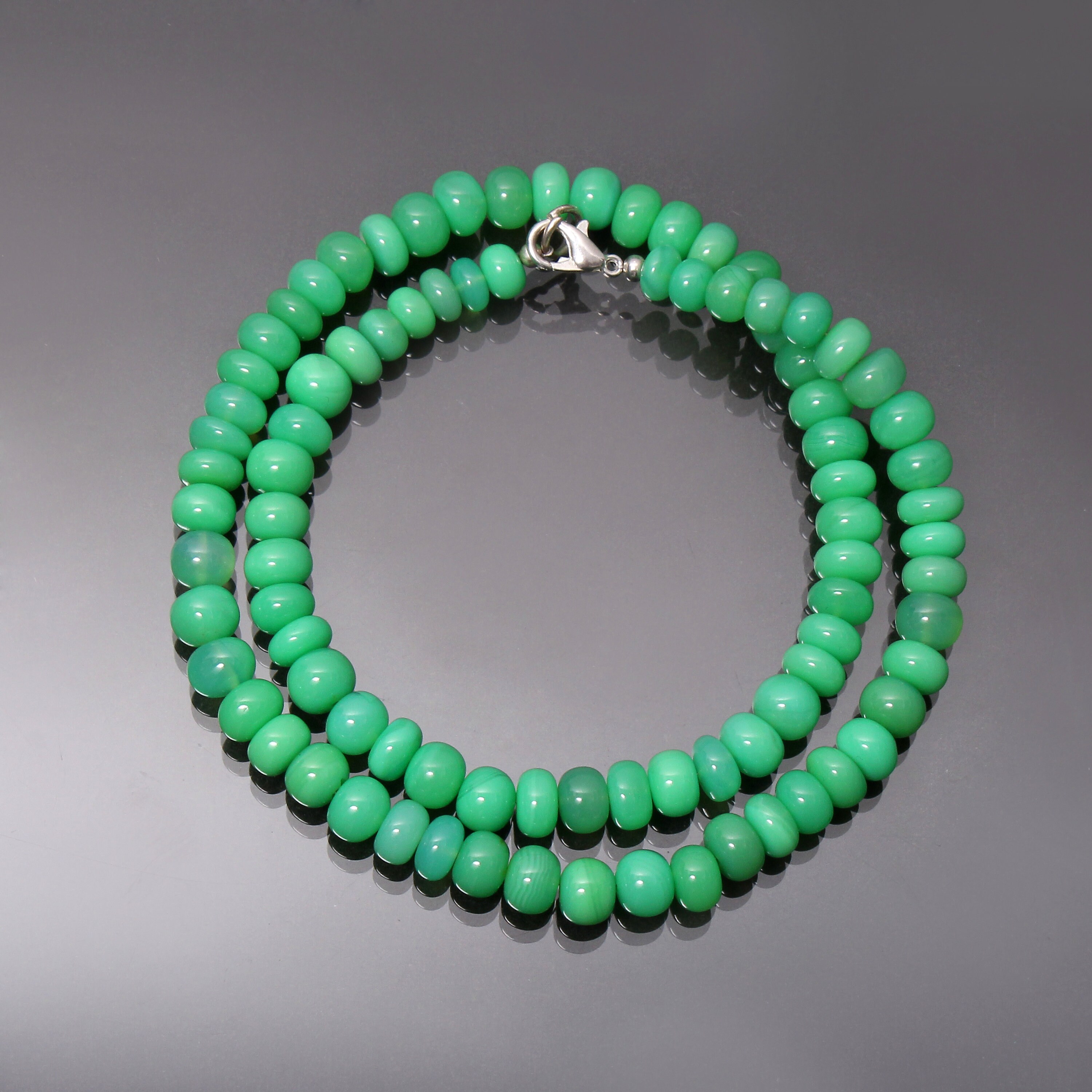 Natural Aaa Green Chrysoprase Beaded Necklace- 6.5mm-7.5mm Smooth Rondelle Green Gemstone Jewelry-925 Lobster Clasp-best Gifts For Him/her Natural Aaa Green Chrysoprase Beaded Necklace- 6.5mm-7.5mm Smooth Rondelle Green Gemstone Jewelry-925 Lobster Clasp-best Gifts For Him/her