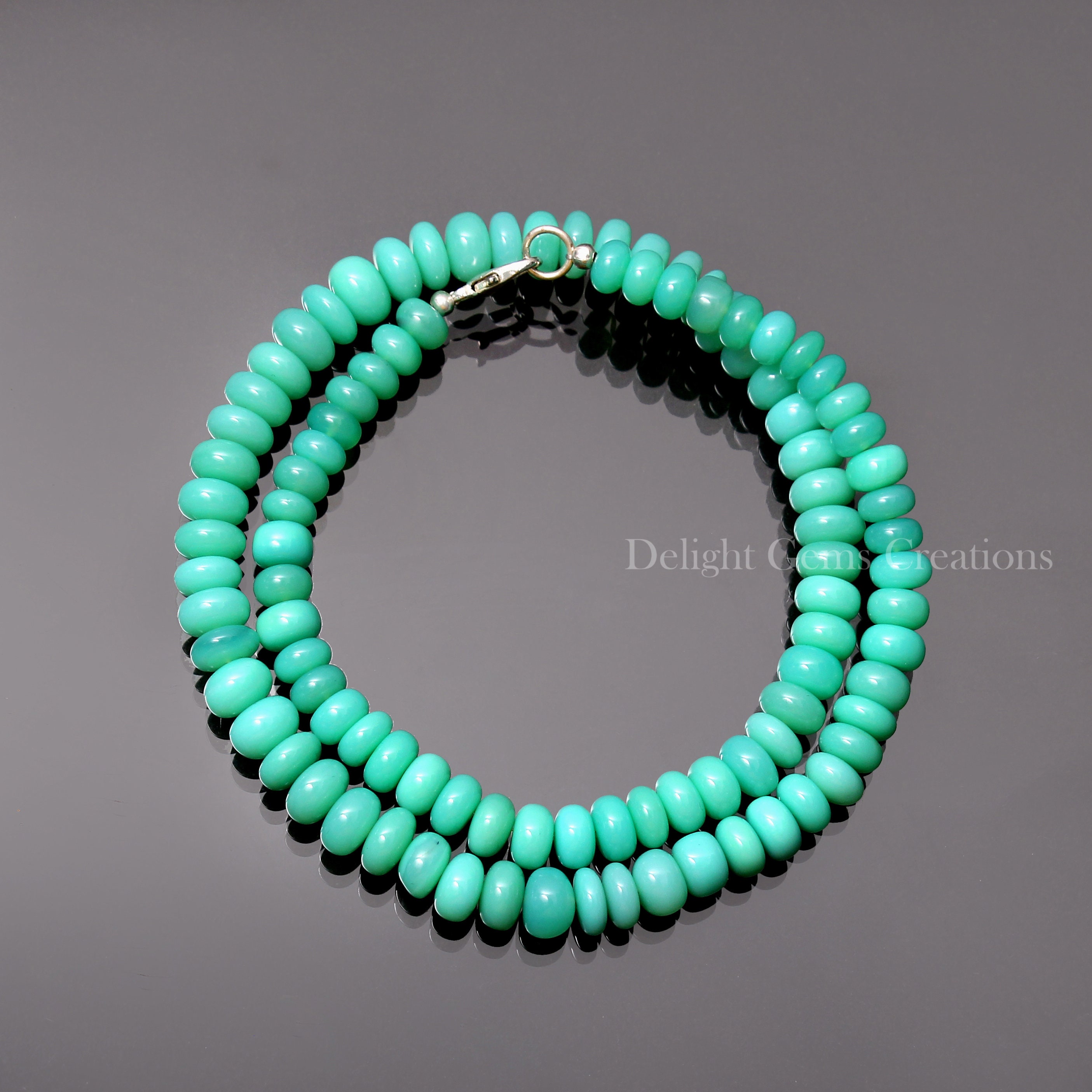 Natural Aaa Green Chrysoprase Beaded Necklace- 9mm-10mm Smooth Rondelle Green Gemstone Jewelry-925 Lobster Clasp-best Gifts For Him/her