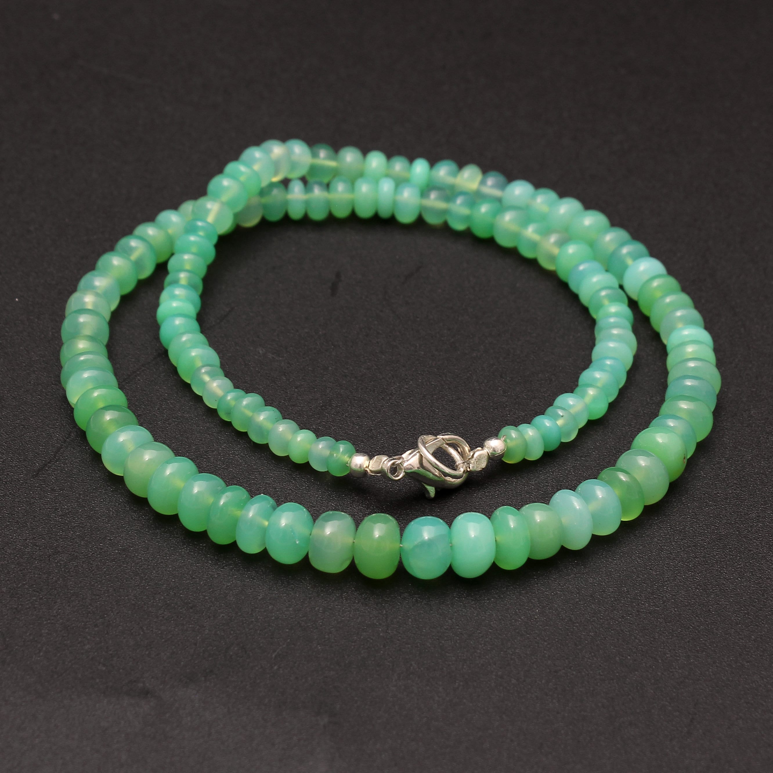 Natural Chrysoprase Beaded Necklace, 18 Inch Smooth Rondelle Gemstone Natural Chrysoprase Beaded Necklace, 18 Inch Smooth Rondelle Gemstone