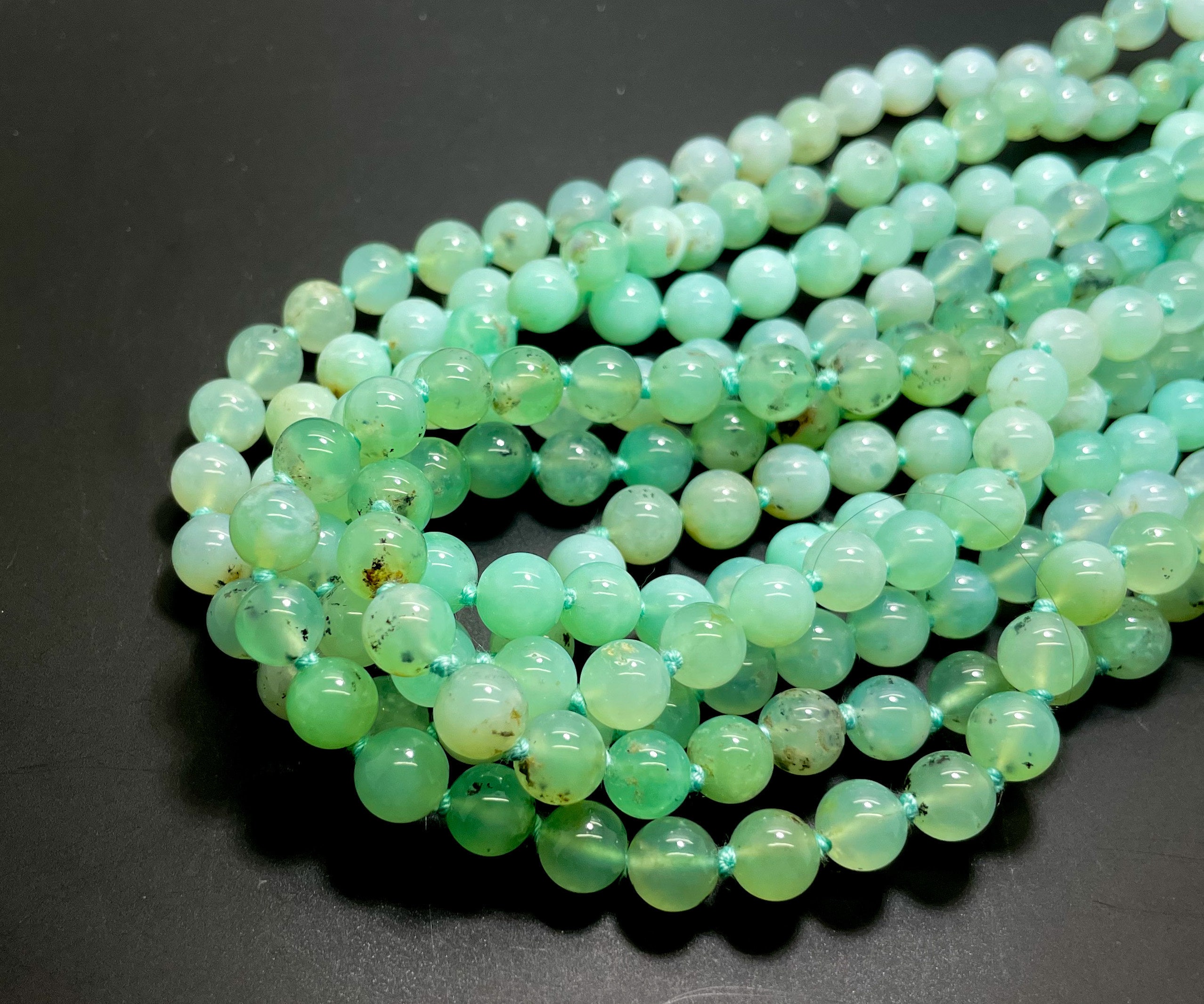 Natural Chrysoprase Beaded Necklace • Genuine Apple Green Chalcedony 8mm Round Beads • 17" Or 30.5" Hand-knotted Statement Jewelry - Pg319
