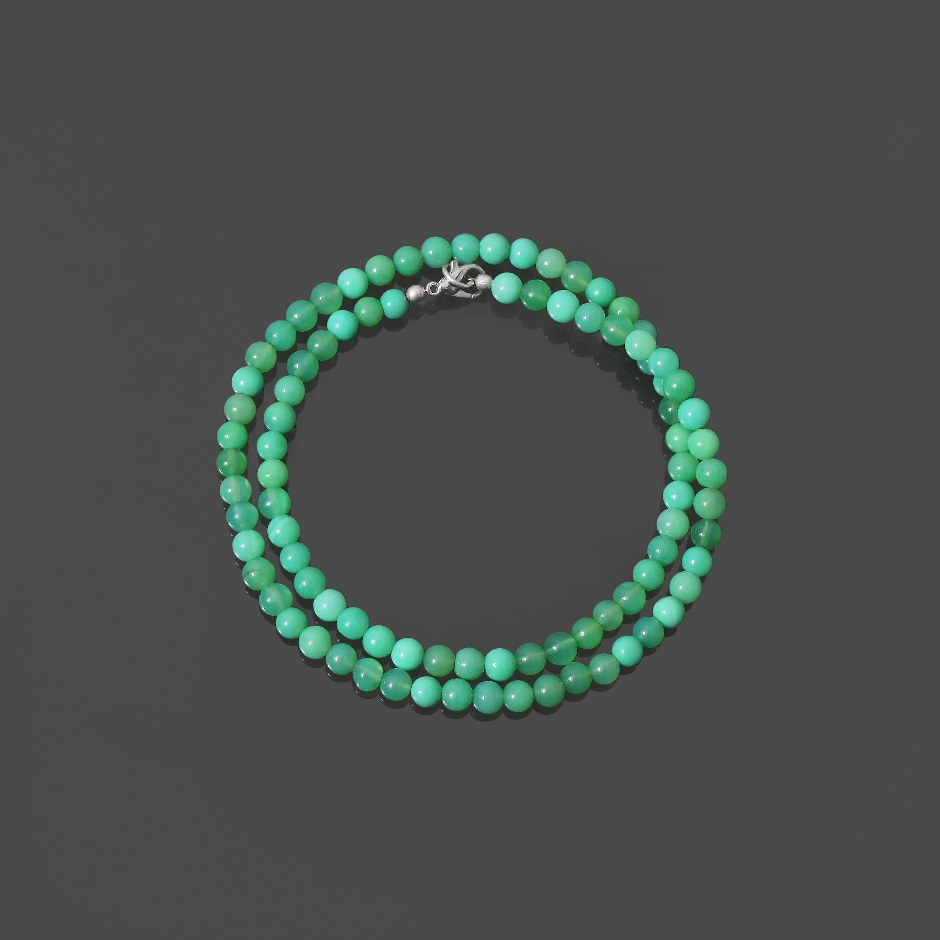 Natural Chrysoprase Gemstone Beaded Necklace, 5.5mm Green Chrysoprase Smooth Round Beads Necklace, Unisex Customizable Length Necklace