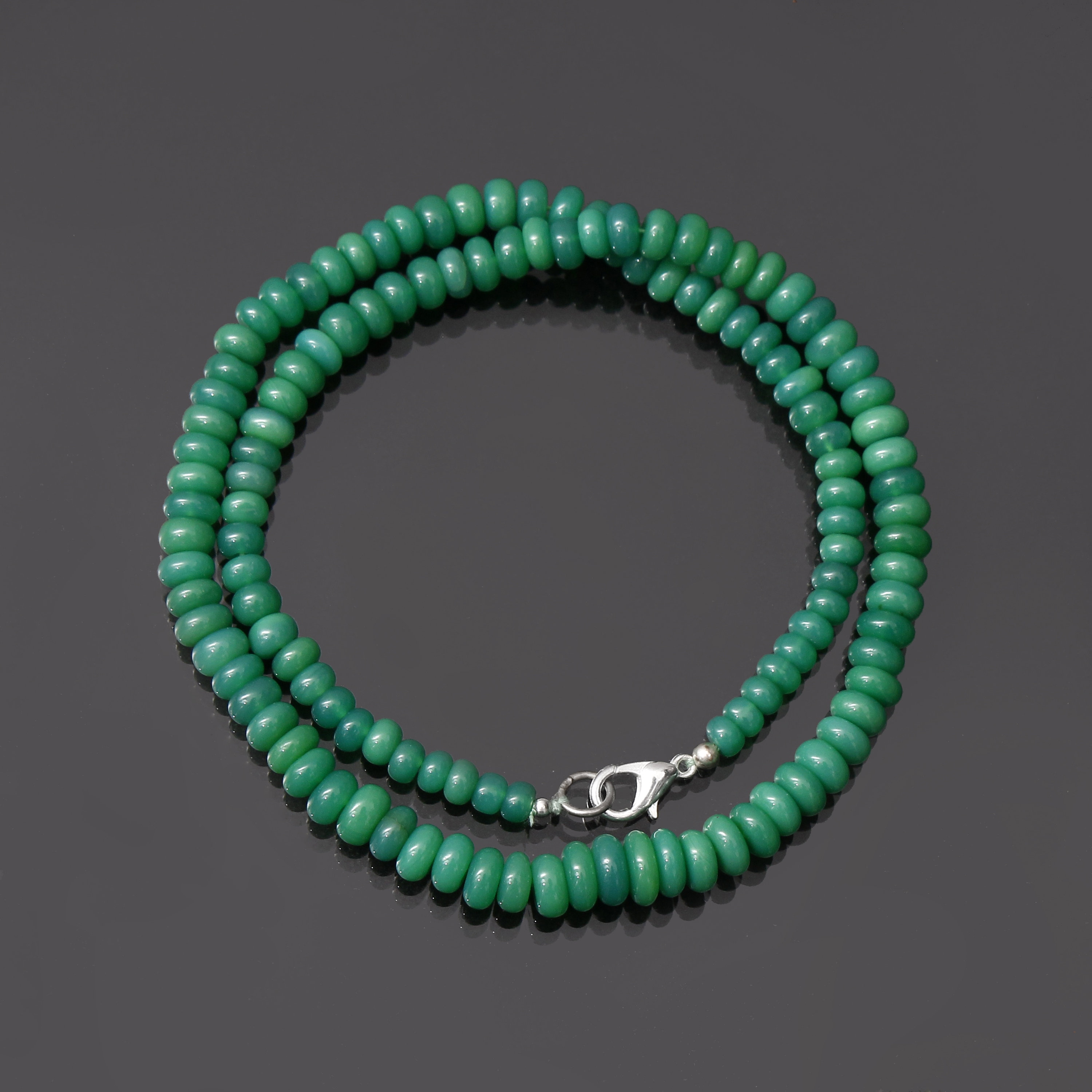 Natural Green Chrysoprase Beaded Necklace – 925 Clasp, Rondelle Gemstone