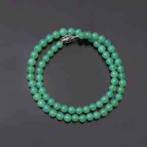 Natural Green Chrysoprase Beaded Necklace - 925 Clasp, 6mm Round Gemstone